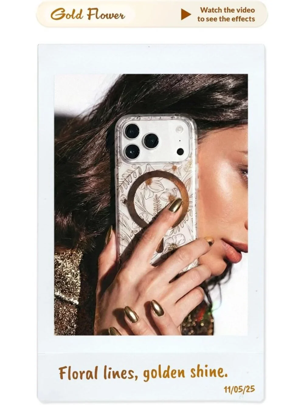 Elegant Golden Floral Shockproof Magnetic Phone Case | Aesthetic Design
